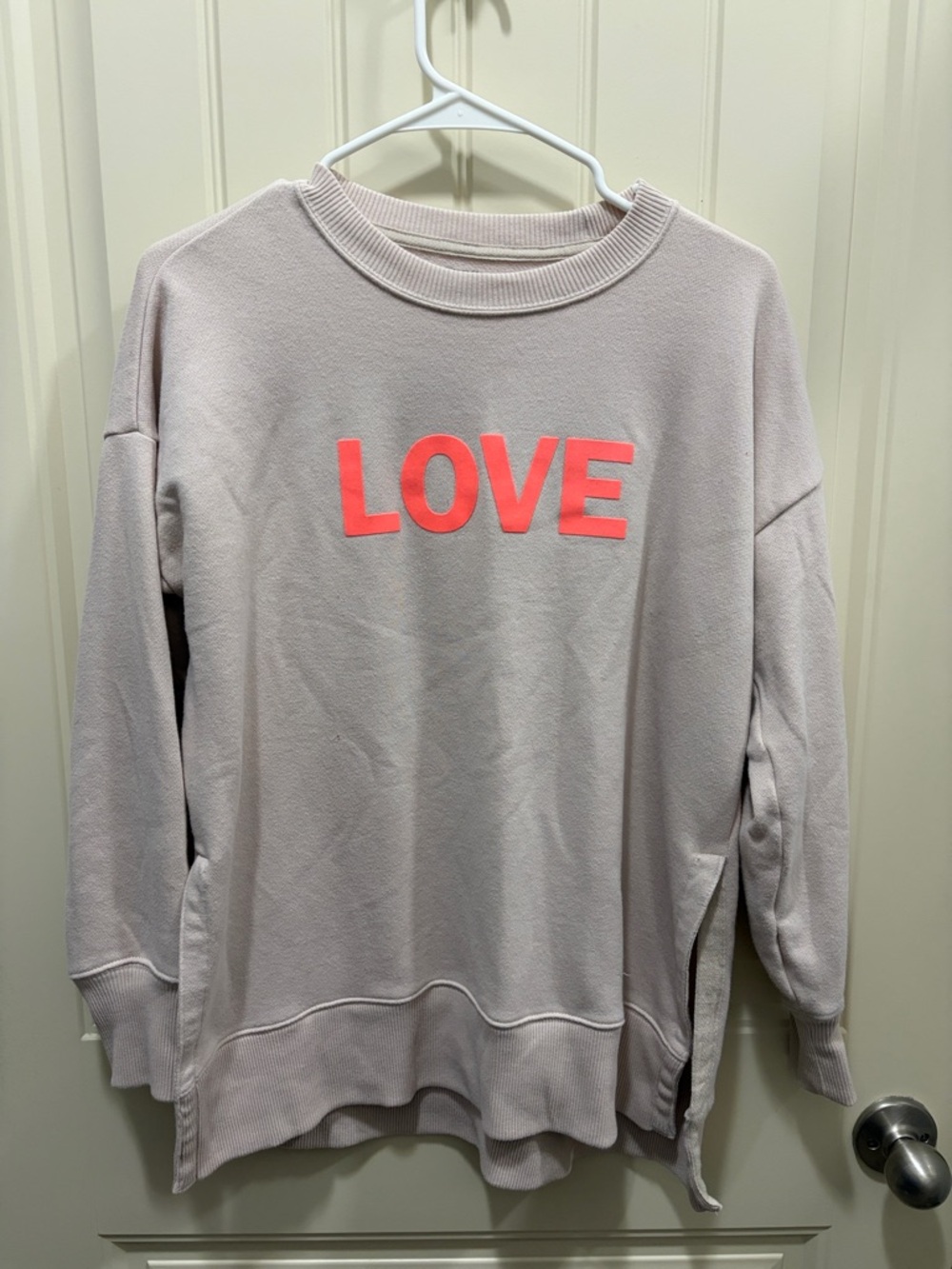 aerie Light Taupe Crewneck Sweatshirt with Coral Pink LOVE